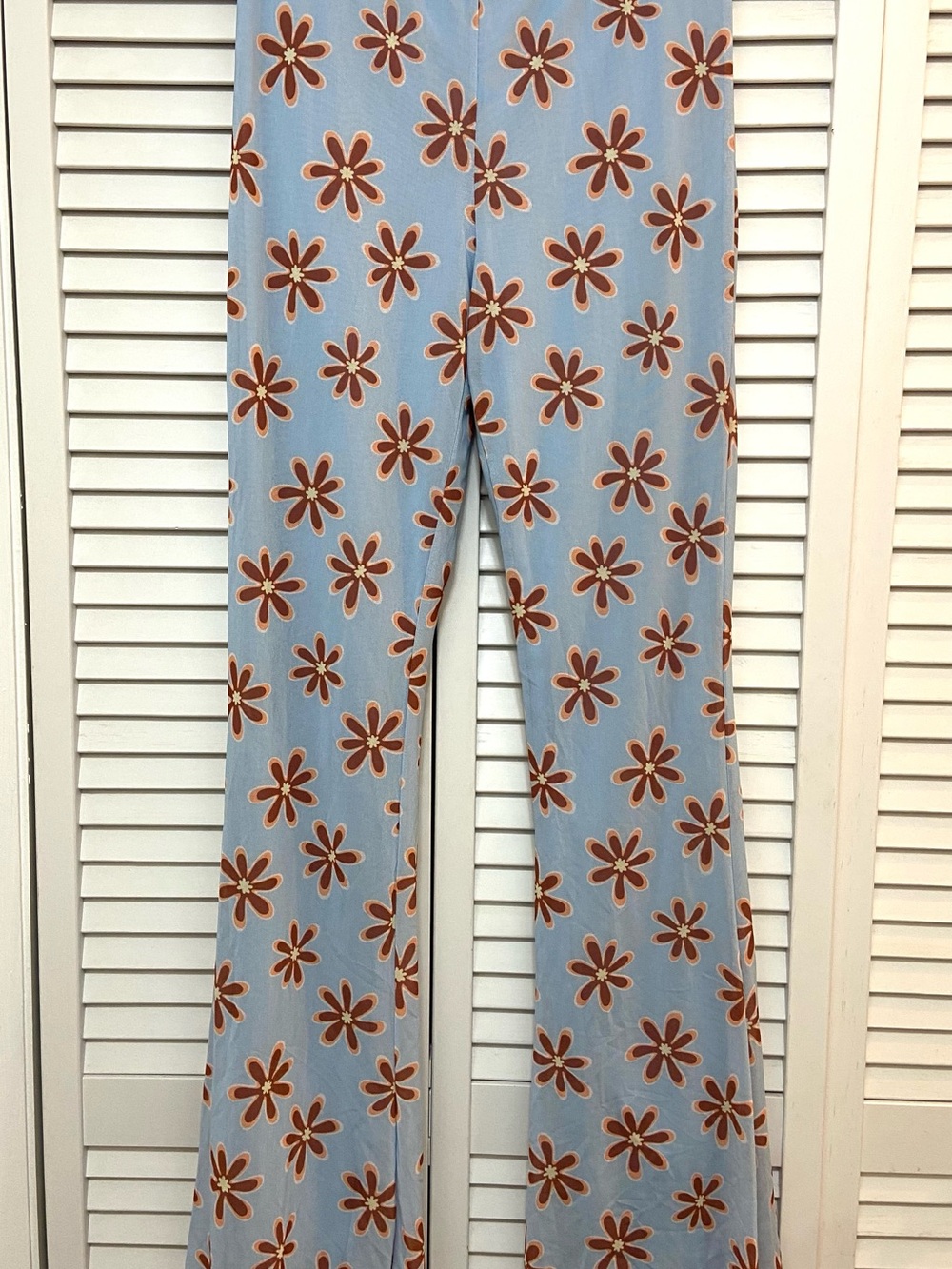 Altar'd State Blue Floral Swim Coverup Pants with Brown Flowers
